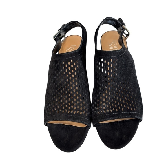 Franco Sarto Monaco2 Womens Dress Sandal Sz 9 Slingback Laser Cut Black Leather - Picture 2 of 14